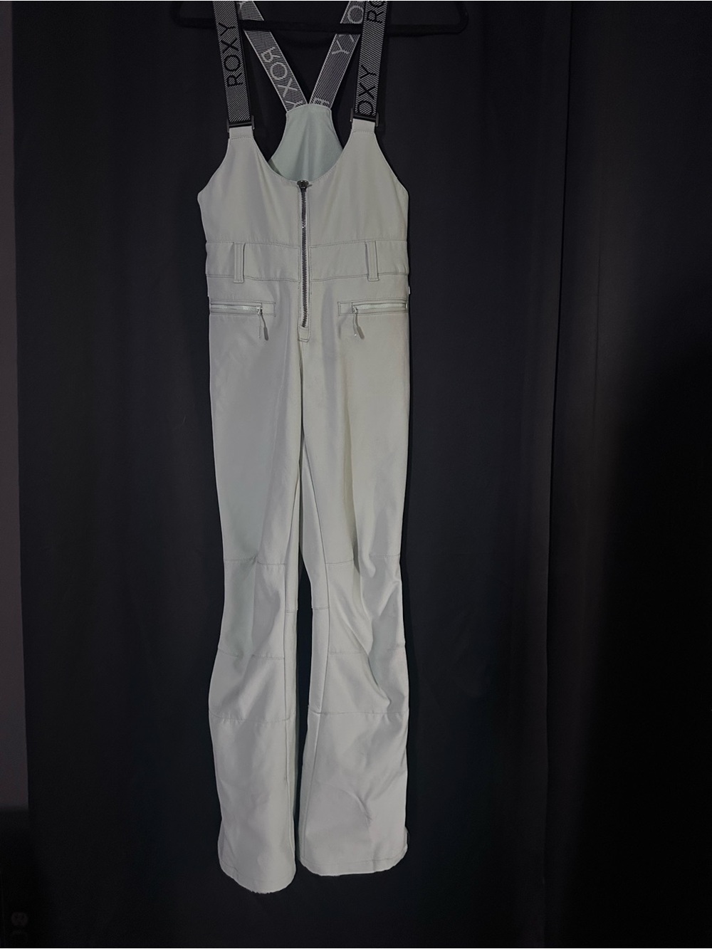 Roxy Light Gray/White Boot Cut Snow Bib with Branded Straps